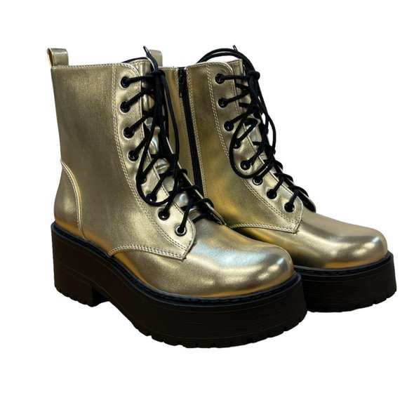 Soda Fling Gold Women's Doc Martens Style Boots - Picture 2 of 4